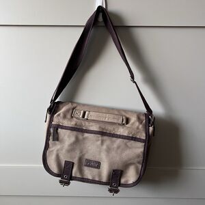 Sachi Crossbody Insulated Zippered Lunch Tote Messenger Bag Brown Canvas *FLAW‎